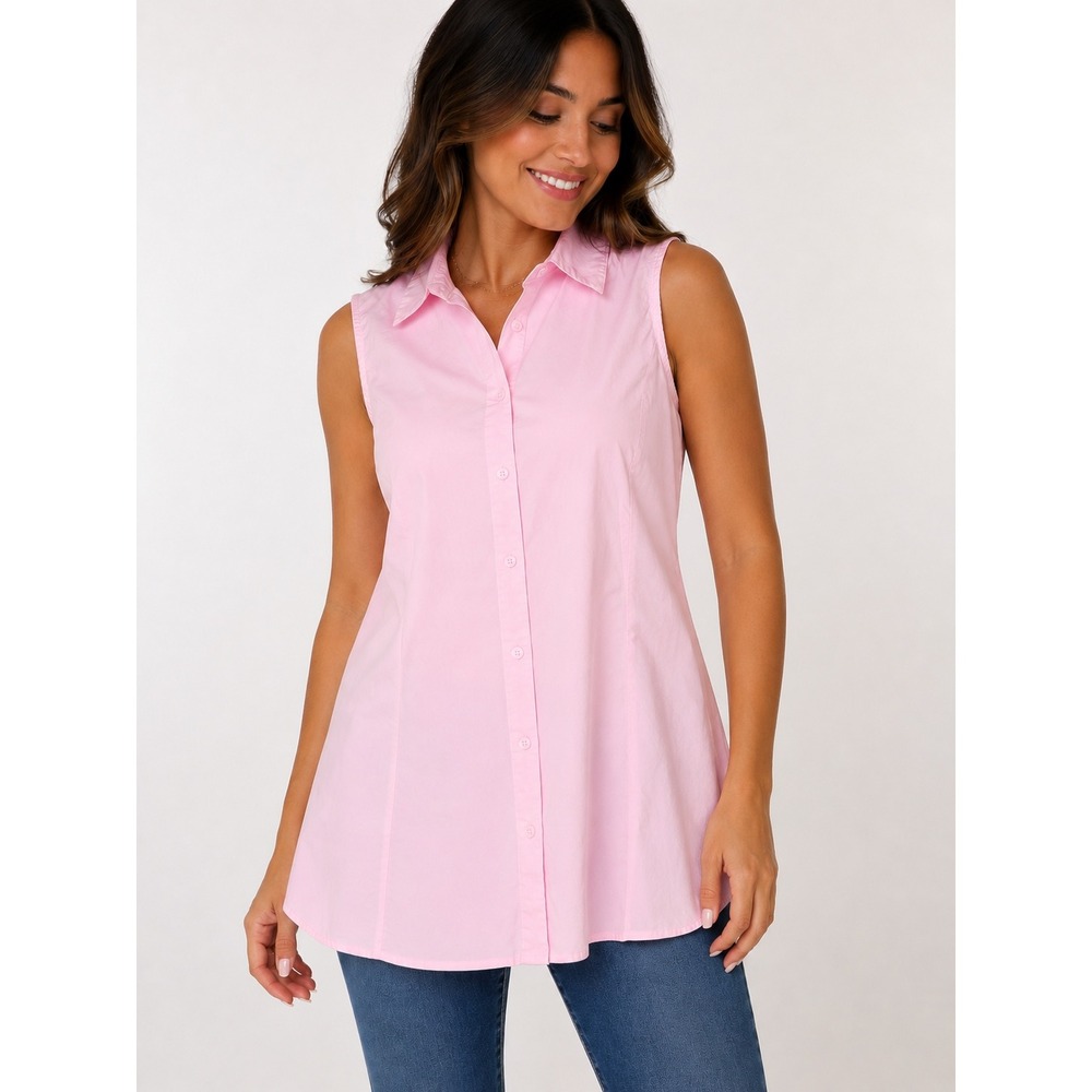 Jessica London Pink Sleeveless Button Down Shirt Plus Size 14W Cotton Blend